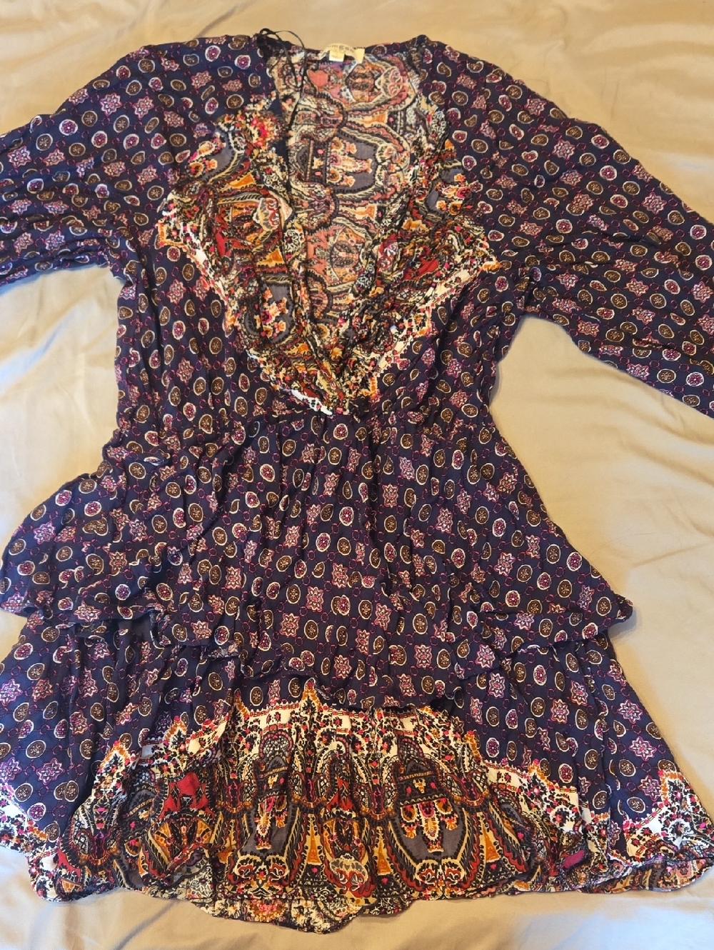 Umgee Purple Floral Paisley V-Neck Mini Dress